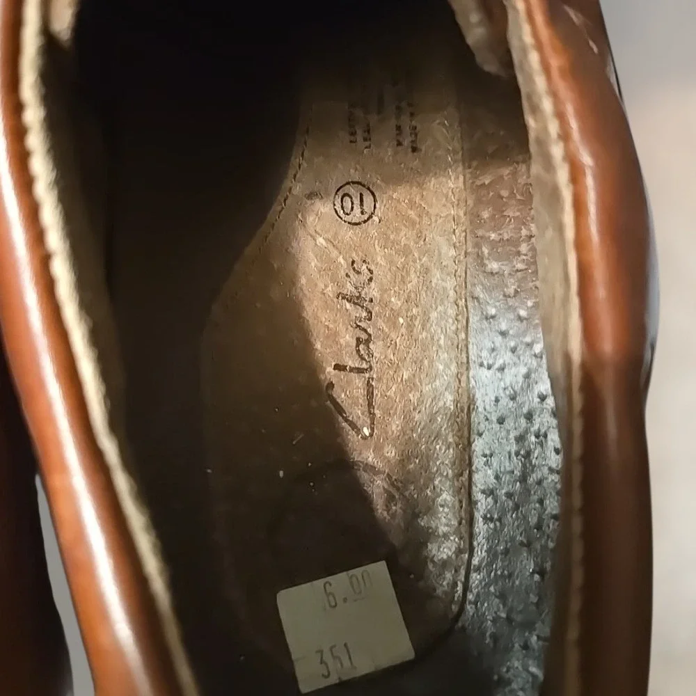 VTG 80s 90s Clarks Men 10 (Fits‎ 11) Brown Leather Low Top Loafer Boots Portugal